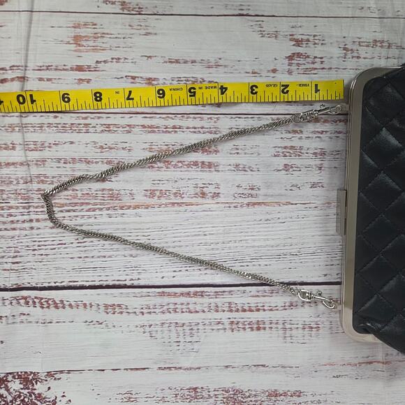 Gianni Bernini Navy Quilted Faux Leather Clutch Chain Strap Parisian Holiday Lux - Picture 7 of 7